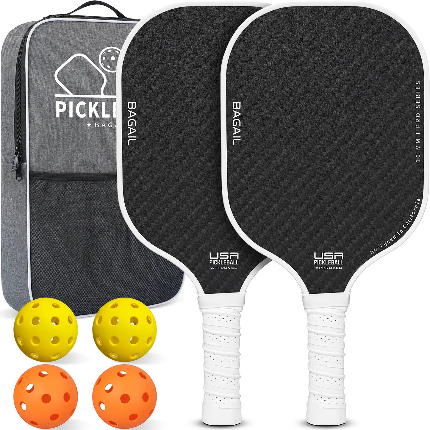 Bagail USAPA Approved Fiberglass Pickleball Paddle Set, Lightweight Rackets with 4 Balls and Carry Bag, Designed for Traction and Stability, Ideal for Family Sports Activities