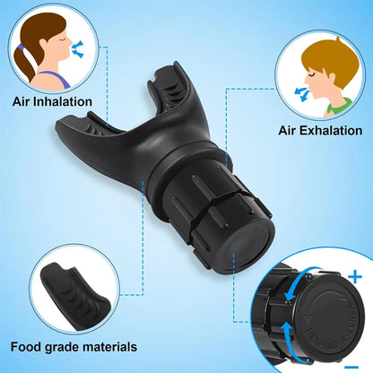 Respiratory Muscle Trainer with Adjustable Resistance - Portable and Easy to Clean, Ideal for Fitness, Yoga, Swimming, and Outdoor Activities in Black and White