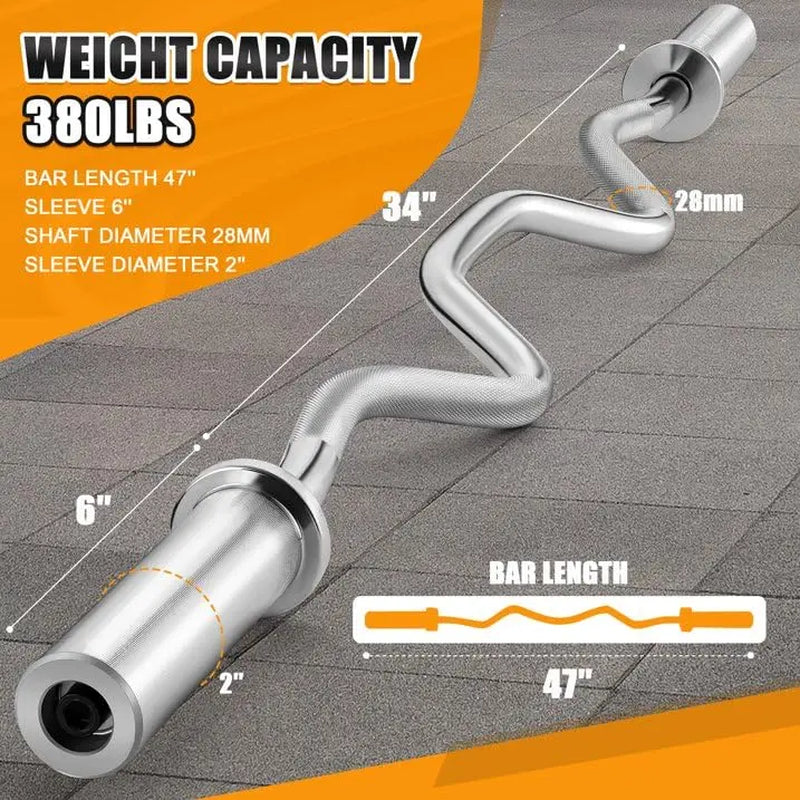 EZ Curl Bar, 47" 380LBS Capacity Olympic Barbell for Bicep Tricep Workout