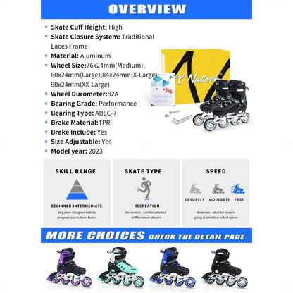 Nattork Inline Skates for Boys and Girls Men Women, 4 Sizes Adjustable Blades Roller Skates Beginner for Kids & Adult Youth