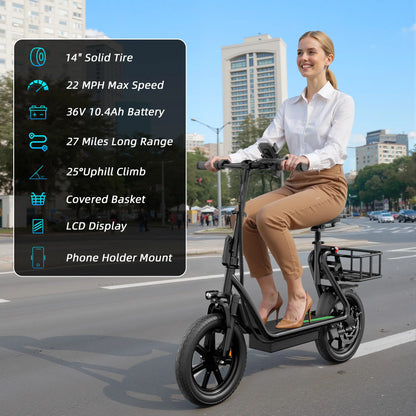 Summervibes AOPO Electric Scooter for Adults - 500W Peak Motor, 22MPH Top Speed, Pet-Friendly Design with Removable Basket, IPX4 Waterproof, Foldable, Portable Road Tire Scooter - Ideal Gift for Family & Friends