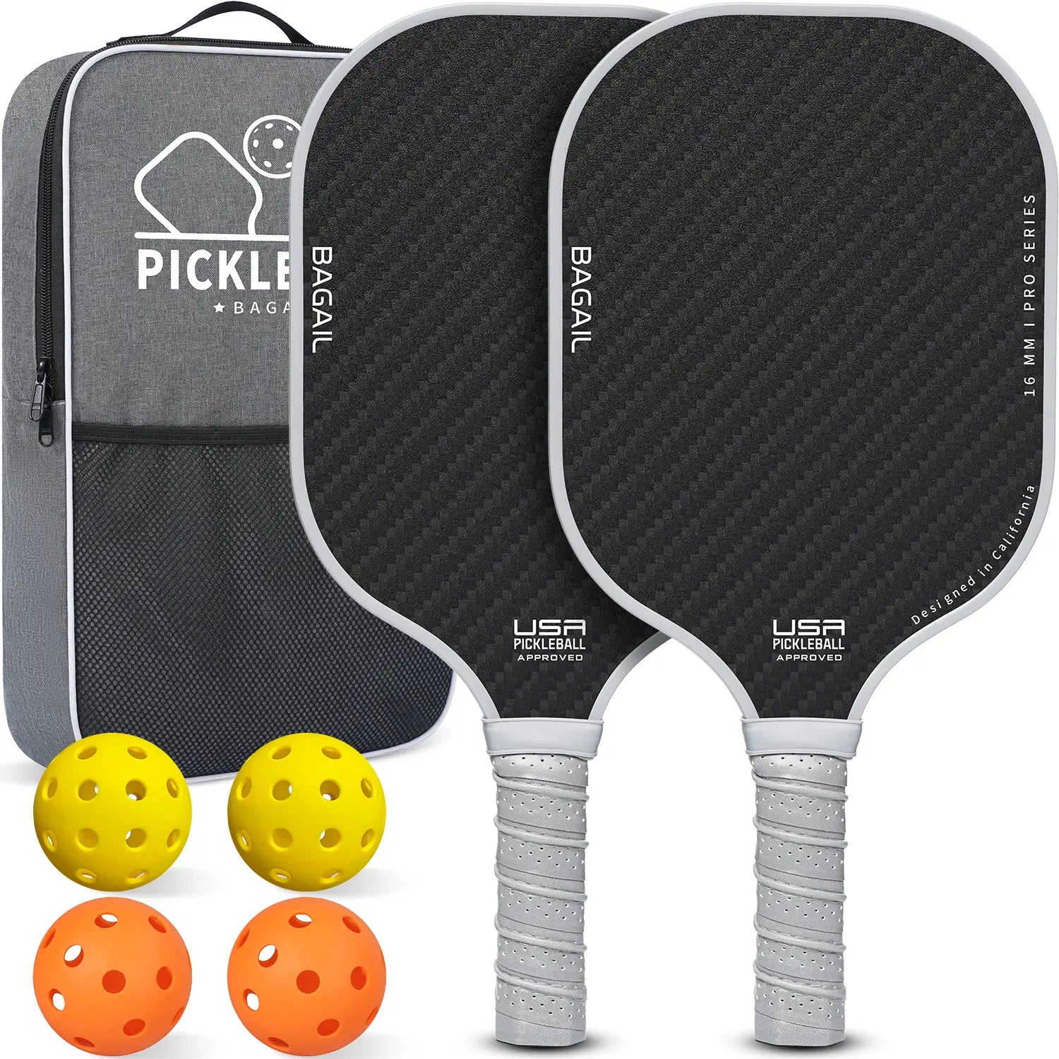 Bagail USAPA Approved Fiberglass Pickleball Paddle Set, Lightweight Rackets with 4 Balls and Carry Bag, Designed for Traction and Stability, Ideal for Family Sports Activities