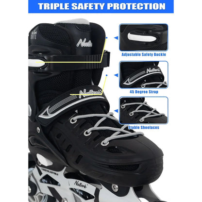 Nattork Inline Skates for Boys and Girls Men Women, 4 Sizes Adjustable Blades Roller Skates Beginner for Kids & Adult Youth