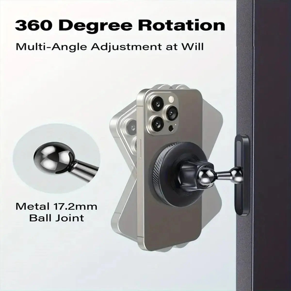 Magnetic Car Phone Mount with Alloy Base, 360-Degree Adjustable Joint, Compatible with 4.7-6.9" Phones and Heavy Cases, Ideal for Car and Gym Use, Grey