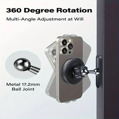 Magnetic Car Phone Mount with Alloy Base, 360-Degree Adjustable Joint, Compatible with 4.7-6.9" Phones and Heavy Cases, Ideal for Car and Gym Use, Grey