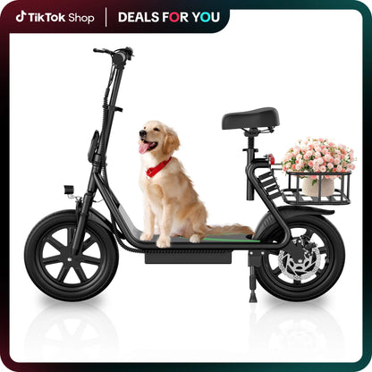 Summervibes AOPO Electric Scooter for Adults - 500W Peak Motor, 22MPH Top Speed, Pet-Friendly Design with Removable Basket, IPX4 Waterproof, Foldable, Portable Road Tire Scooter - Ideal Gift for Family & Friends