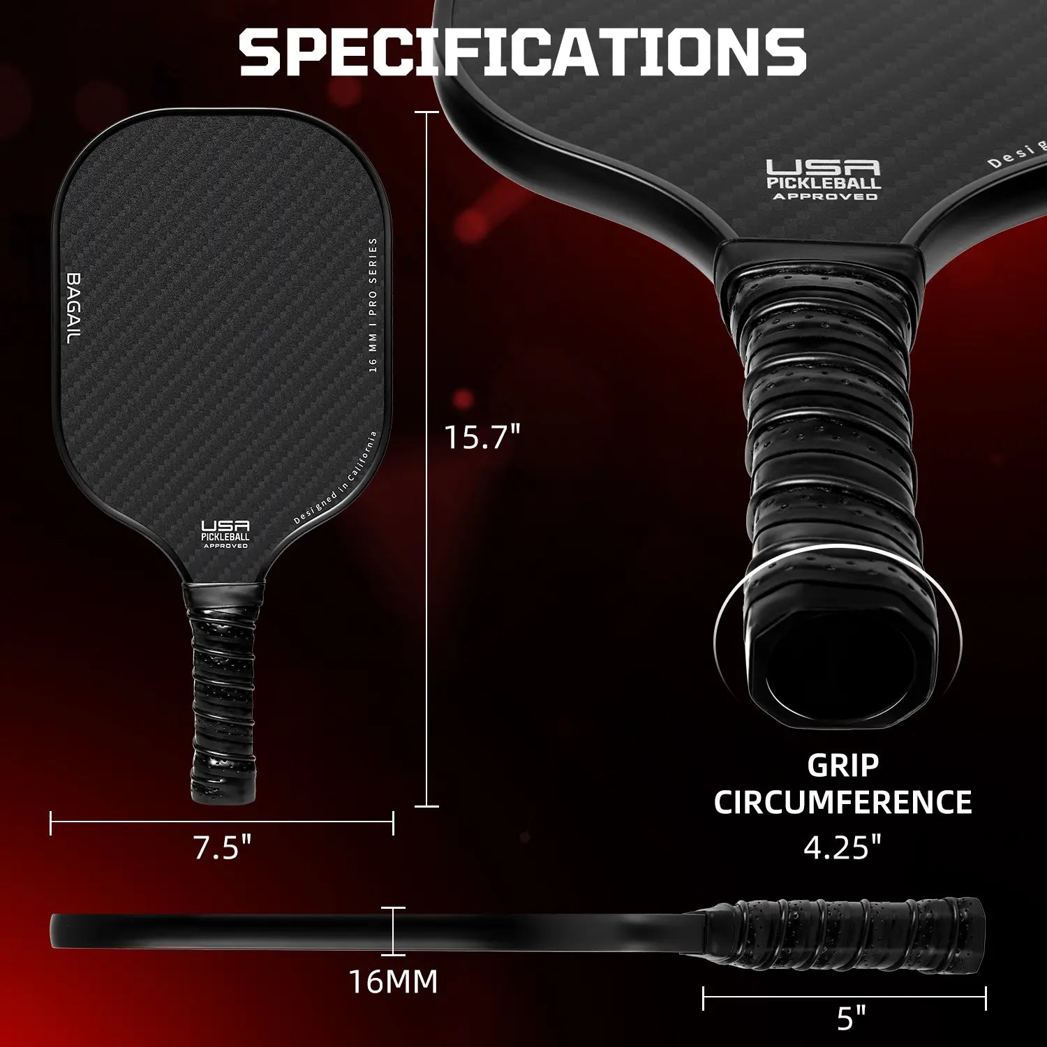 Bagail USAPA Approved Fiberglass Pickleball Paddle Set, Lightweight Rackets with 4 Balls and Carry Bag, Designed for Traction and Stability, Ideal for Family Sports Activities