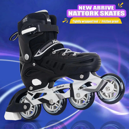 Nattork Inline Skates for Boys and Girls Men Women, 4 Sizes Adjustable Blades Roller Skates Beginner for Kids & Adult Youth