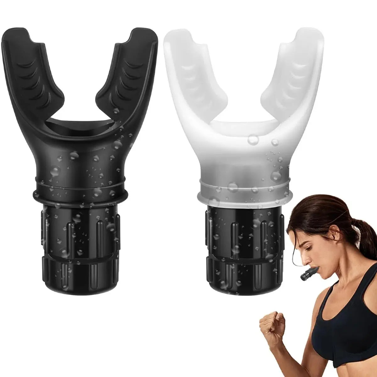 Respiratory Muscle Trainer with Adjustable Resistance - Portable and Easy to Clean, Ideal for Fitness, Yoga, Swimming, and Outdoor Activities in Black and White