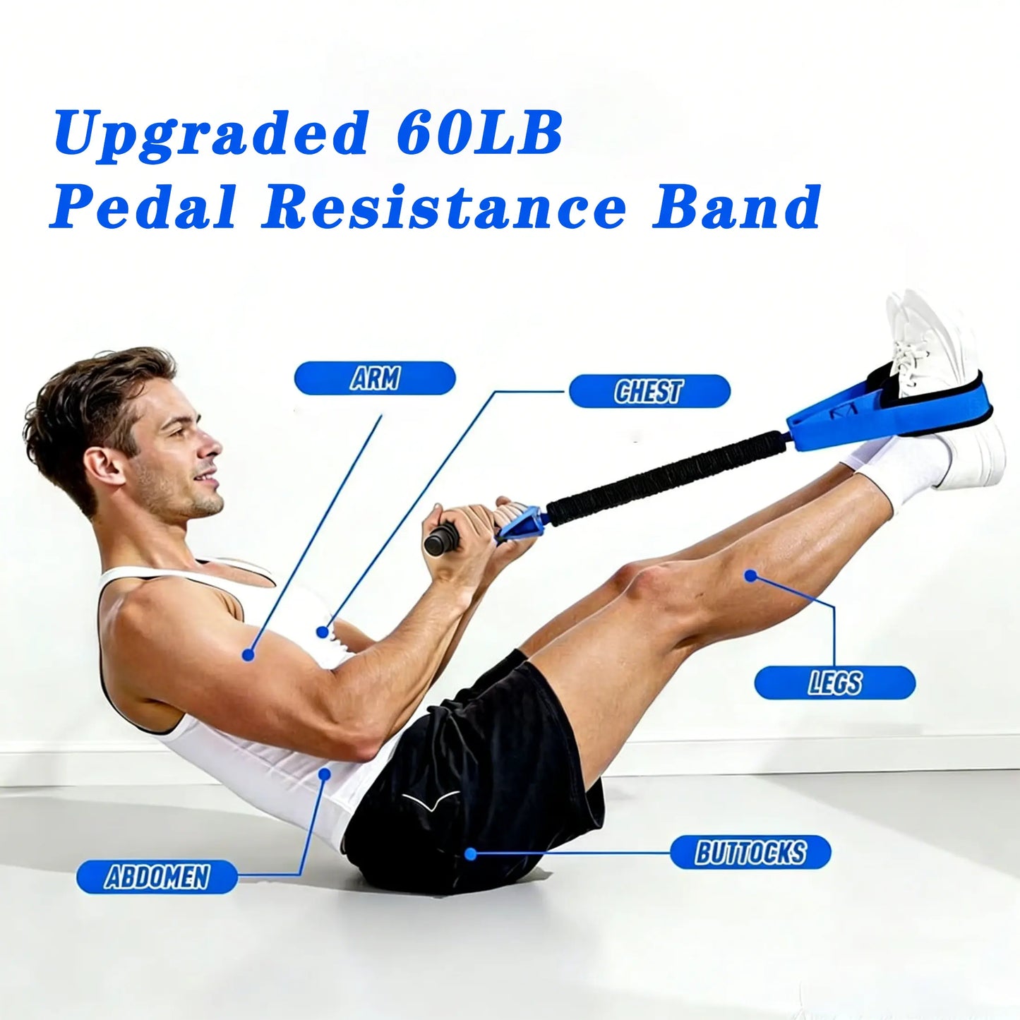 60LB Pedal Resistance Band with Handles – Non-Slip Foot Pedal for Stretching, Strength & Mobility