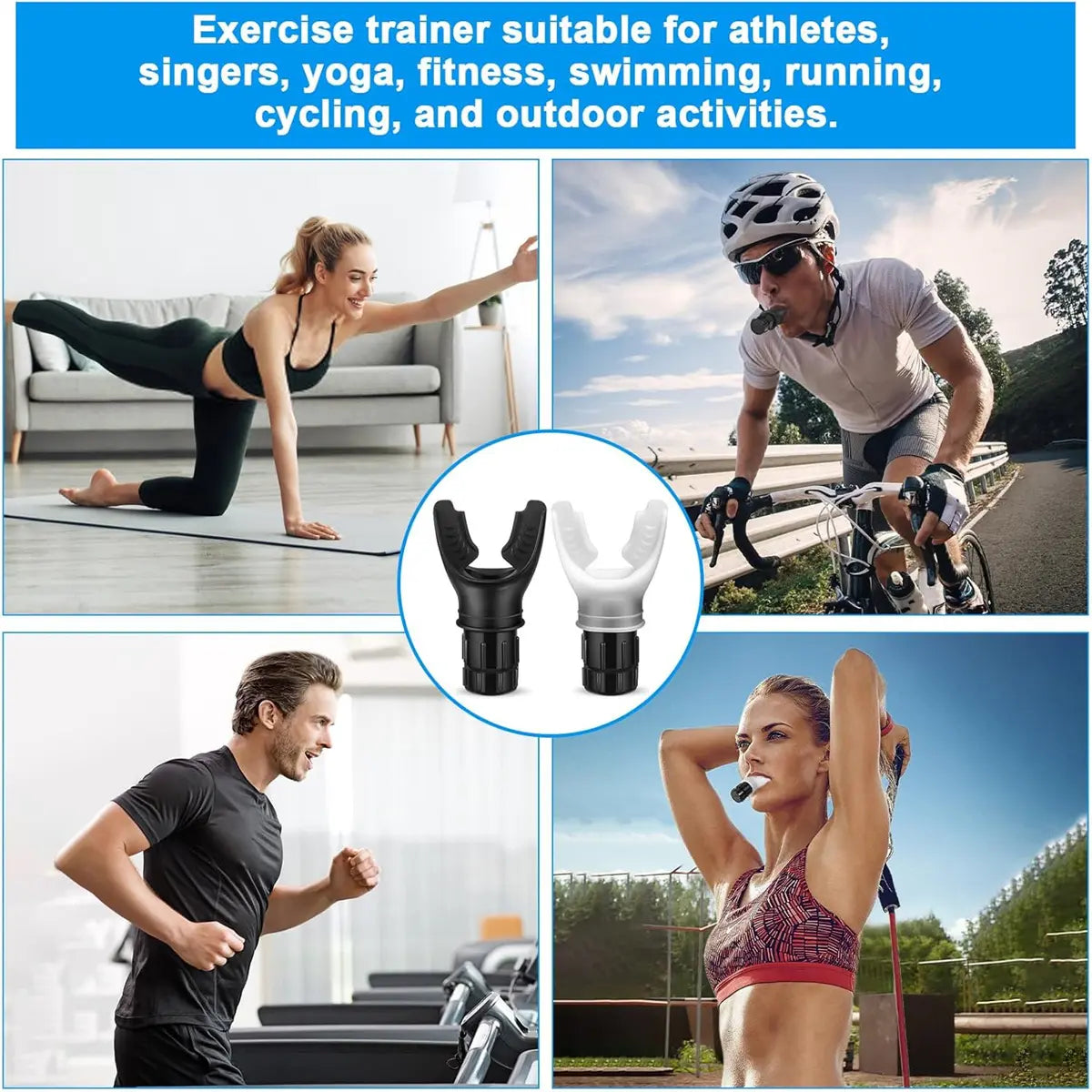 Respiratory Muscle Trainer with Adjustable Resistance - Portable and Easy to Clean, Ideal for Fitness, Yoga, Swimming, and Outdoor Activities in Black and White