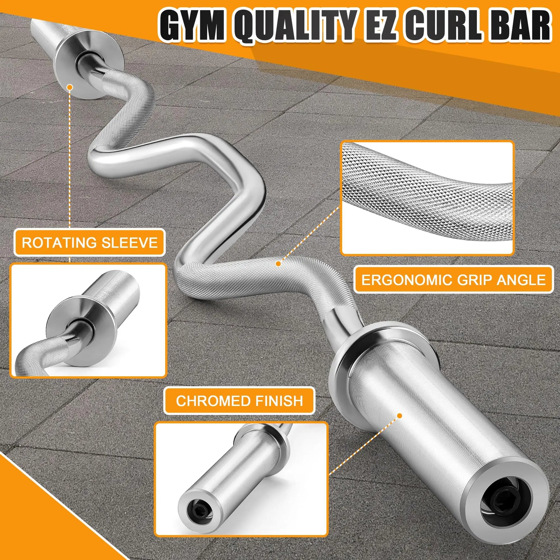 EZ Curl Bar, 47" 380LBS Capacity Olympic Barbell for Bicep Tricep Workout