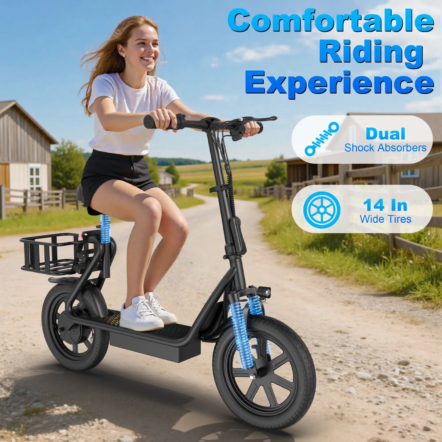 Summervibes AOPO Electric Scooter for Adults - 500W Peak Motor, 22MPH Top Speed, Pet-Friendly Design with Removable Basket, IPX4 Waterproof, Foldable, Portable Road Tire Scooter - Ideal Gift for Family & Friends