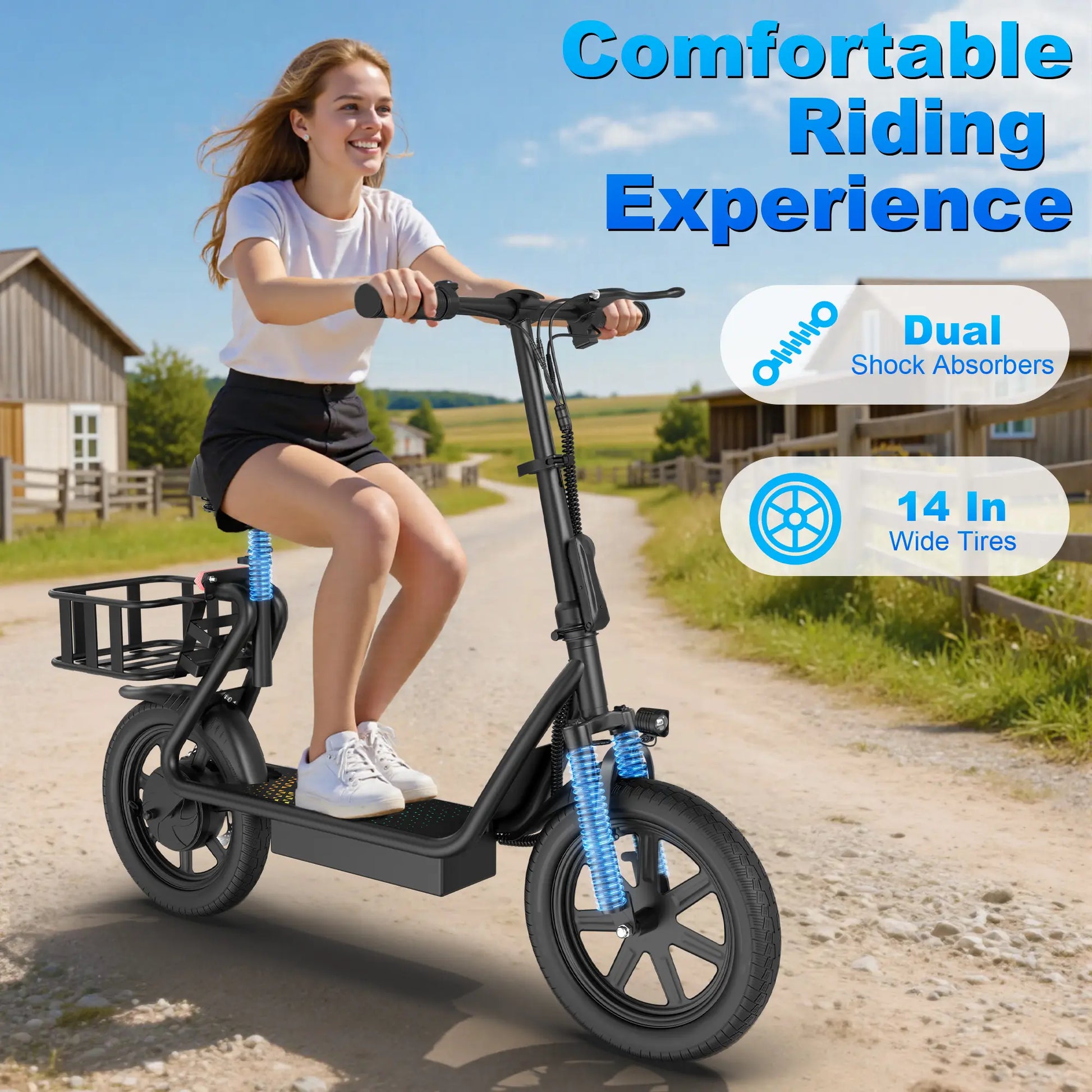 Summervibes AOPO Electric Scooter for Adults - 500W Peak Motor, 22MPH Top Speed, Pet-Friendly Design with Removable Basket, IPX4 Waterproof, Foldable, Portable Road Tire Scooter - Ideal Gift for Family & Friends