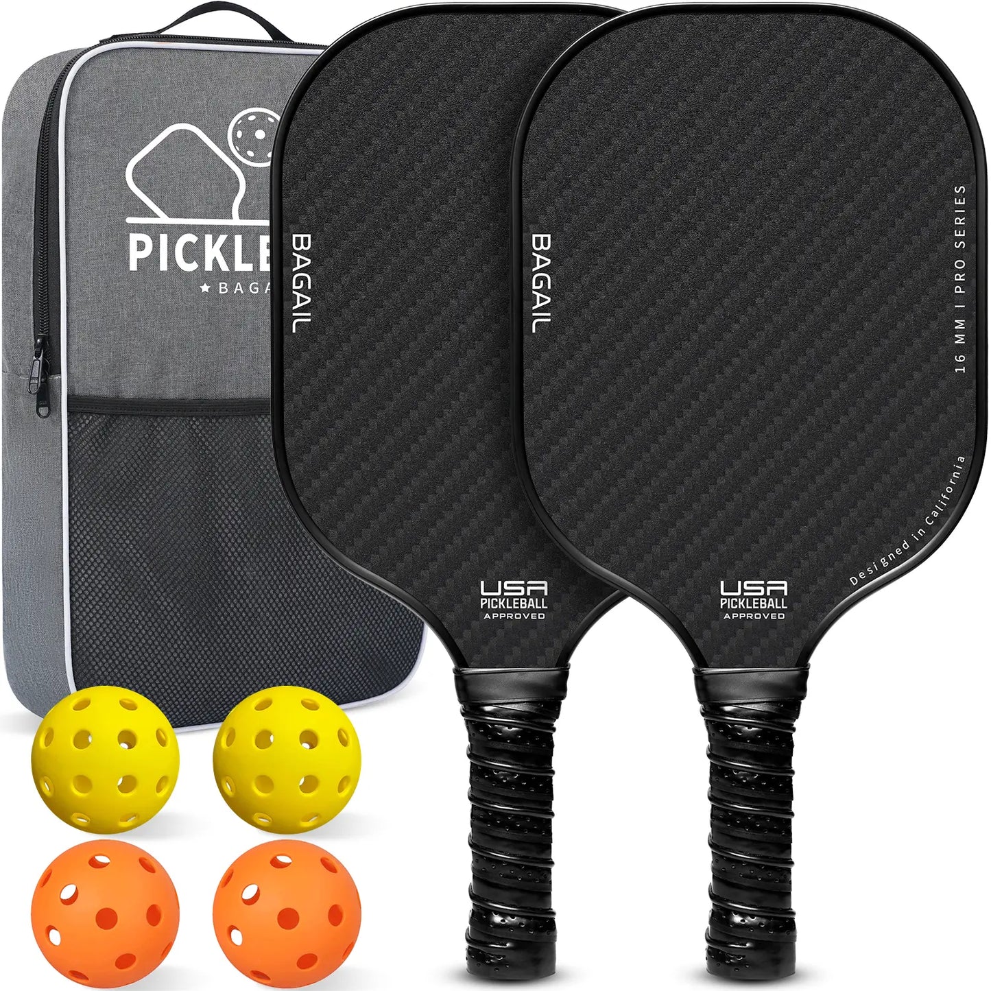 Bagail USAPA Approved Fiberglass Pickleball Paddle Set, Lightweight Rackets with 4 Balls and Carry Bag, Designed for Traction and Stability, Ideal for Family Sports Activities