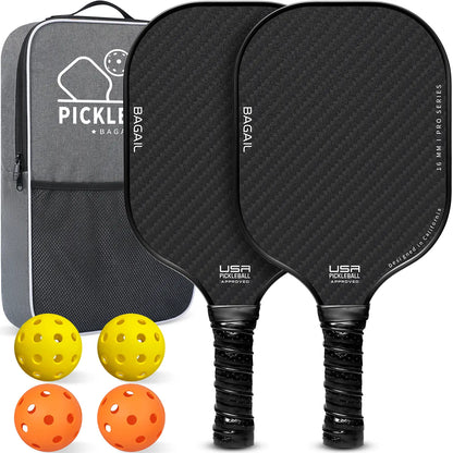 Bagail USAPA Approved Fiberglass Pickleball Paddle Set, Lightweight Rackets with 4 Balls and Carry Bag, Designed for Traction and Stability, Ideal for Family Sports Activities