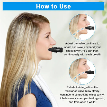 Respiratory Muscle Trainer with Adjustable Resistance - Portable and Easy to Clean, Ideal for Fitness, Yoga, Swimming, and Outdoor Activities in Black and White