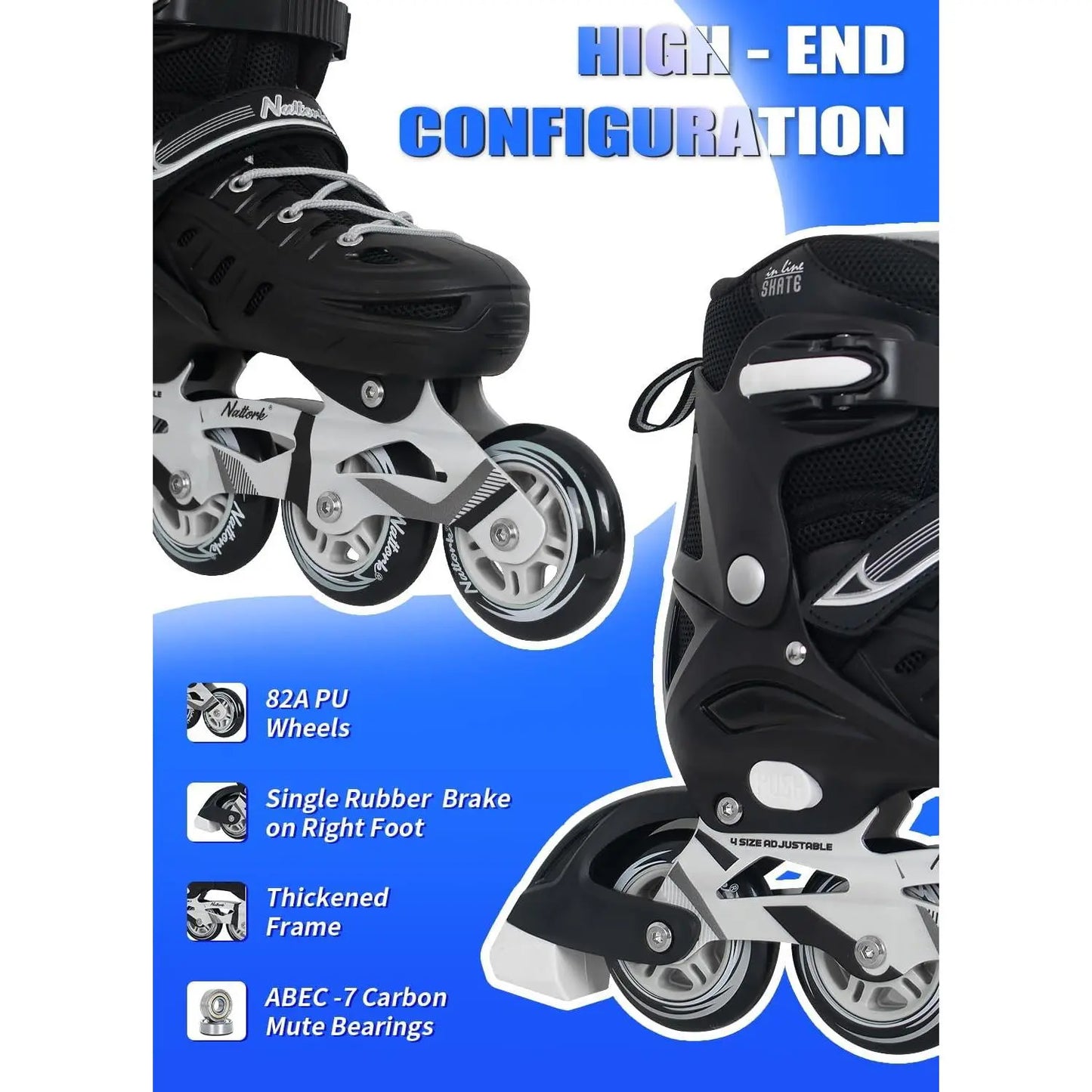 Nattork Inline Skates for Boys and Girls Men Women, 4 Sizes Adjustable Blades Roller Skates Beginner for Kids & Adult Youth