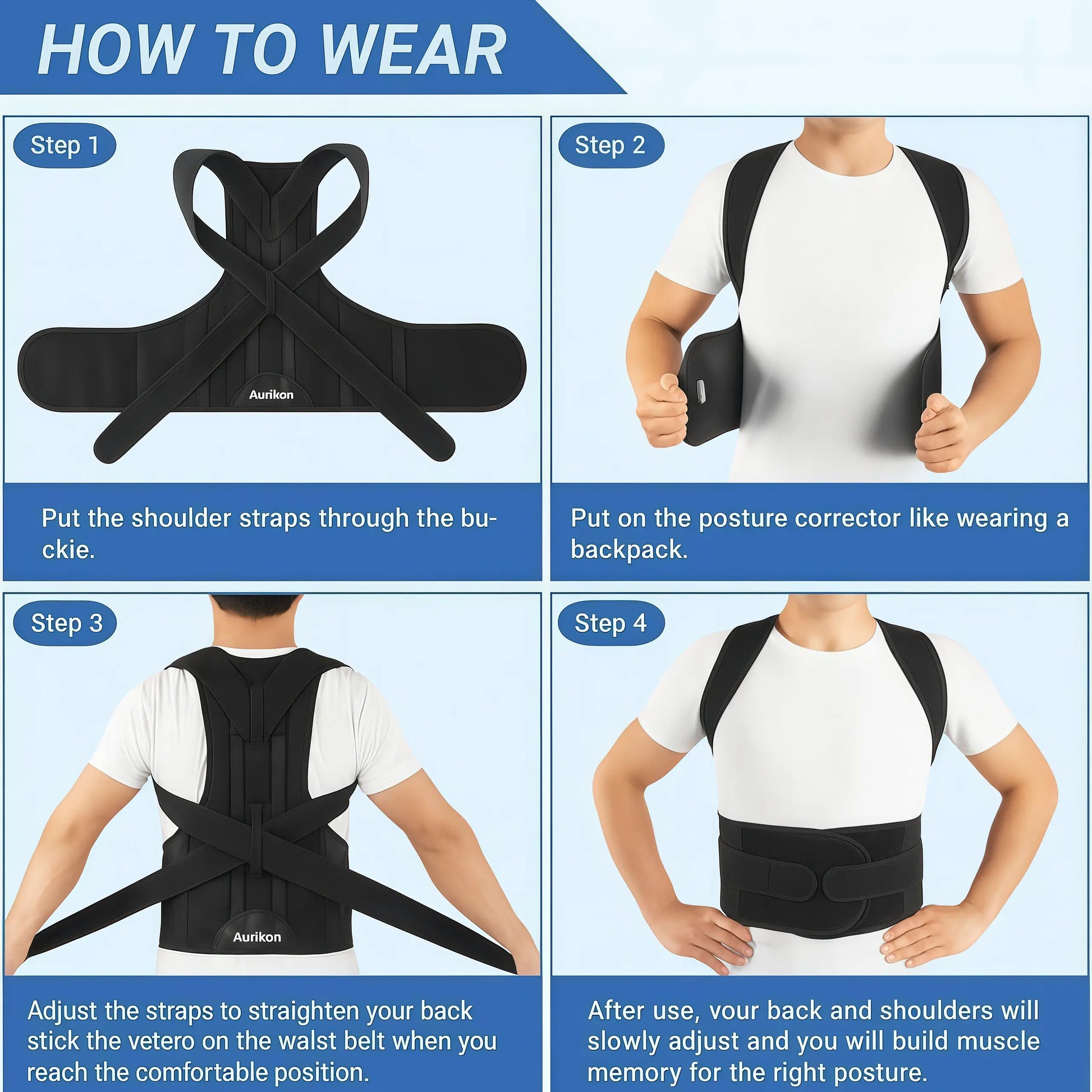 Posture Corrector Back Brace for Men & Women – Upper Back Support, Adjustable Shoulder 
