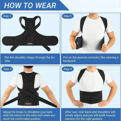 Posture Corrector Back Brace for Men & Women – Upper Back Support, Adjustable Shoulder 