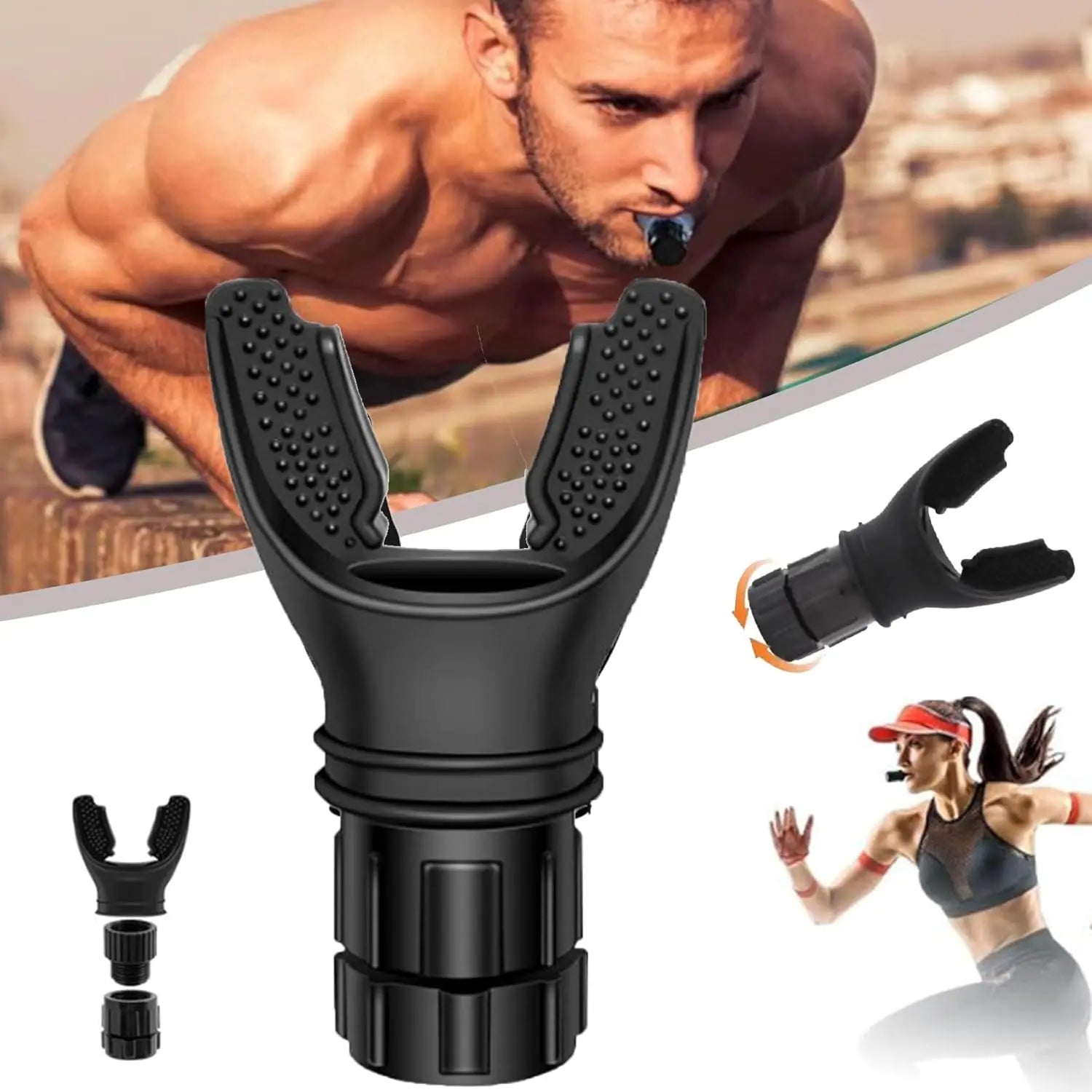 Respiratory Muscle Trainer with Adjustable Resistance - Portable and Easy to Clean, Ideal for Fitness, Yoga, Swimming, and Outdoor Activities in Black and White