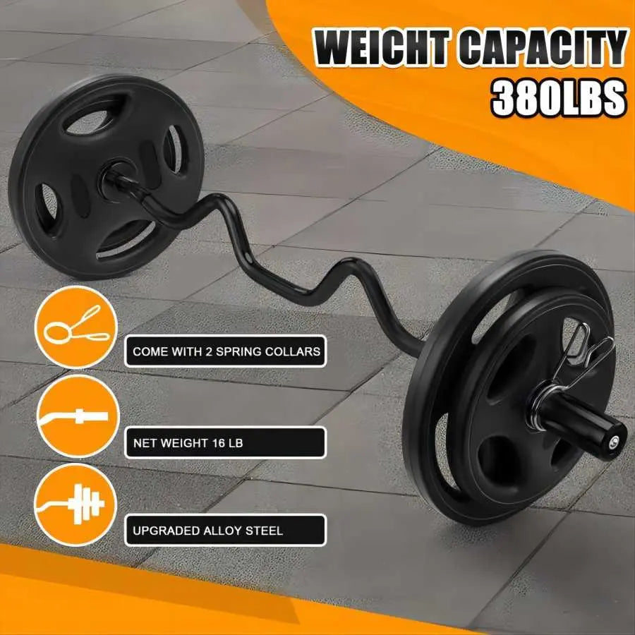 EZ Curl Bar, 47" 380LBS Capacity Olympic Barbell for Bicep Tricep Workout