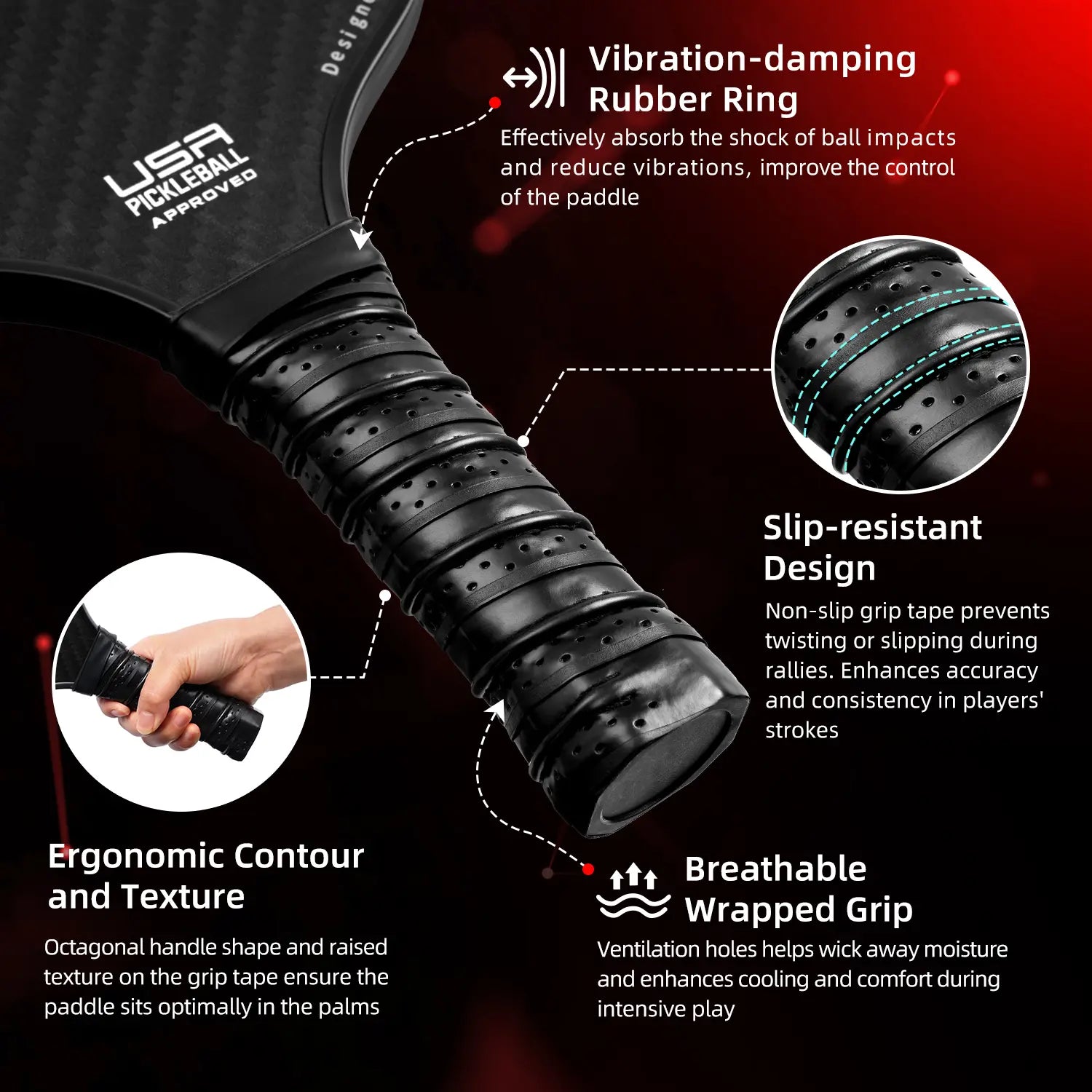 Bagail USAPA Approved Fiberglass Pickleball Paddle Set, Lightweight Rackets with 4 Balls and Carry Bag, Designed for Traction and Stability, Ideal for Family Sports Activities